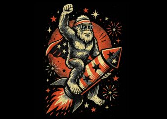 Retro Bigfoot Fireworks July 4th Sasquatch American US Flag PNG