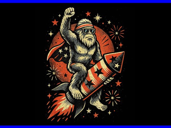 Retro bigfoot fireworks july 4th sasquatch american us flag png t shirt design online