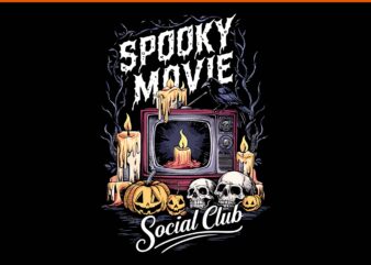 Spooky movie social club vintage tv horror halloween png, spooky movie social club png