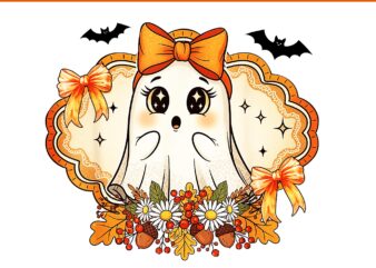 Boo Ghost Halloween Coquette Bow Spooky Season PNG, Boo Ghost Coquette Bow Flower PNG