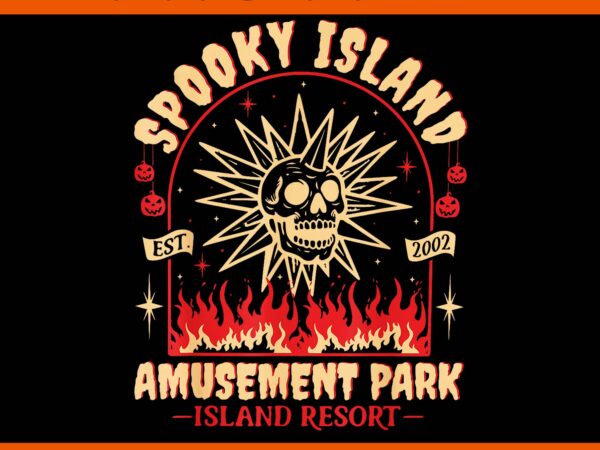 Spooky island est 2002 amusement park skull halloween png t shirt template vector