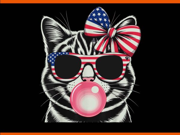 Patriotic cat 4th of july bow american flag girls png, cat bow 4th of july png t shirt illustration
