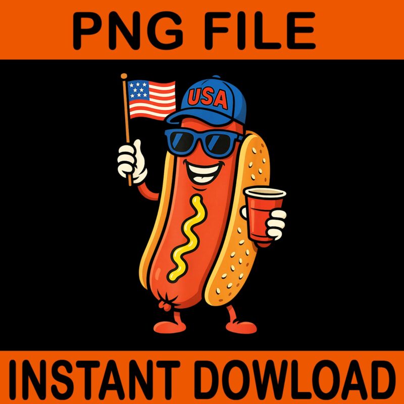 4th of July Hotdog PNG, Hot Dog Fourth Of July Patriotic USA Flag PNG