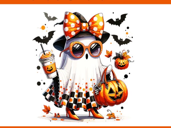 Ghost pumpkin halloween png, cute ghost girl png t shirt design template