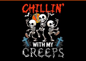 Chillin’ With My Creeps Halloween Three Horror Skeletons PNG