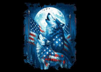 4th Of July American Flag Wolf Howling Moon Wolves PNG, Wolf 4th Of July American Flag PNG