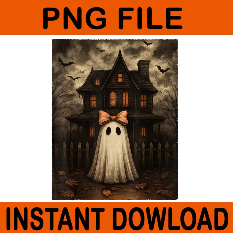 Vintage Spooky Scary Ghost Haunted House Midnight Halloween PNG, Spooky Halloween PNG