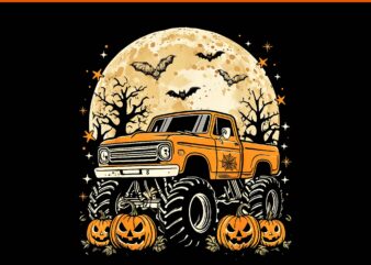 Monster Truck Halloween Jack O Lantern Moon Pumpkin PNG, Truck Halloween PNG