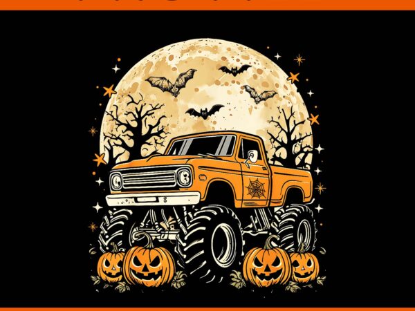 Monster truck halloween jack o lantern moon pumpkin png, truck halloween png t shirt designs for sale