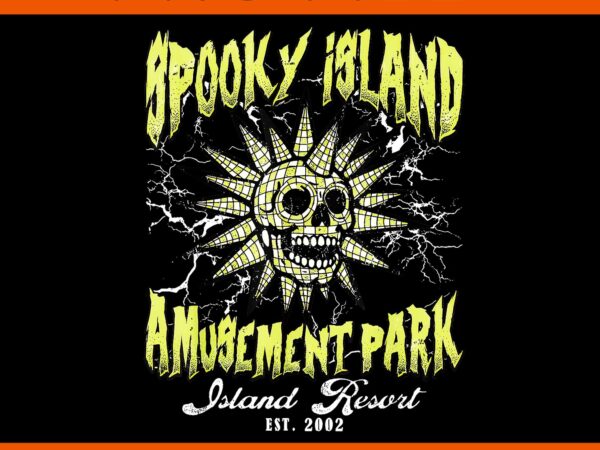 Spooky island est 2002 amusement park skull halloween png, spooky island amusement park island resort png t shirt template vector