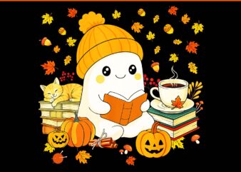 Ghost Reading Book Autumn Fall Halloween PNG