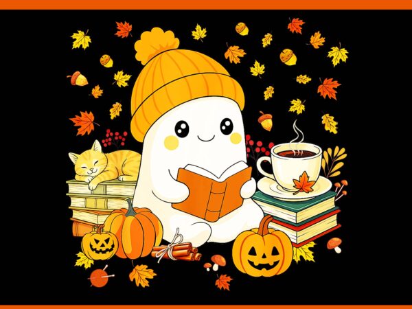 Ghost reading book autumn fall halloween png t shirt design template