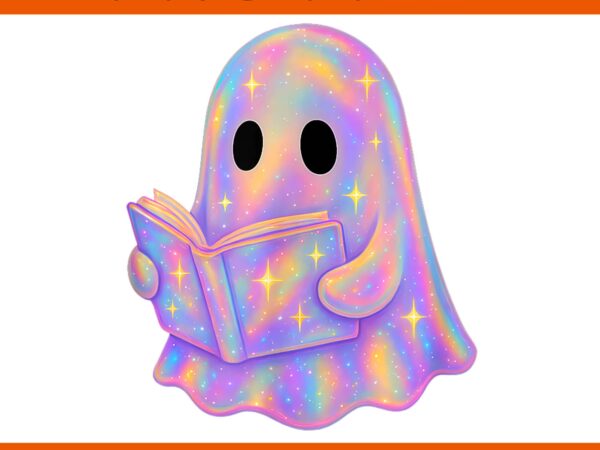 Ghost reading halloween png, book librarian halloween ghost png, pastel galaxy ghost halloween png t shirt design template