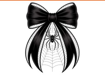 Gothic Bow And Spider Web Halloween PNG, Bow And Spider Halloween PNG