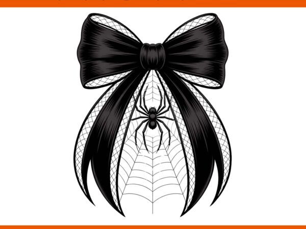 Gothic bow and spider web halloween png, bow and spider halloween png t shirt design template