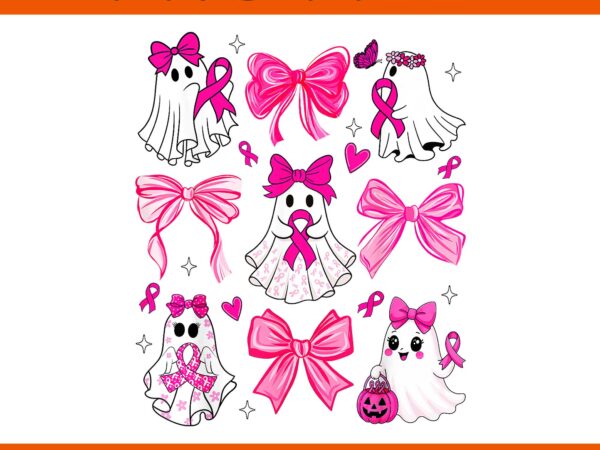 Breast cancer ghost coquette bow halloween png, coquette bow ghost pink png t shirt template