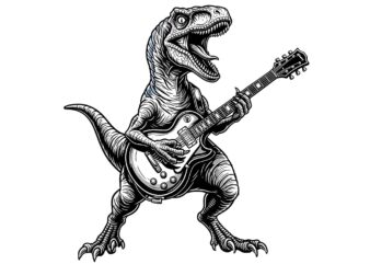 Rock Dinosaur Playing Electric Guitar Music PNG, Dinosaur Playing Guitar PNG