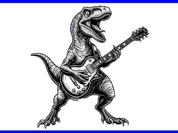 Rock dinosaur playing electric guitar music png, dinosaur playing guitar png t shirt design online