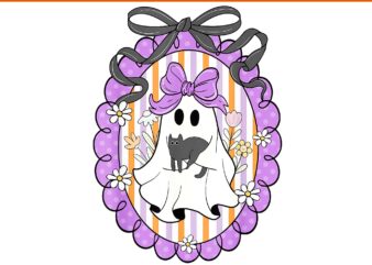 Ghost Black Cat Coquette Bow Spooky Season Halloween PNG