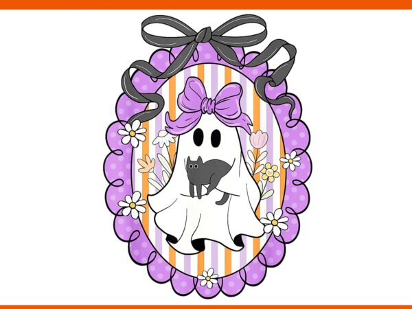 Ghost black cat coquette bow spooky season halloween png t shirt design template