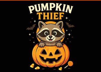 Pumpkin Thief Raccoon Halloween PNG, Cute Fall Candy Raccoon Halloween PNG