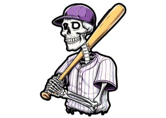 Skeleton baseball halloween png, skeleton playing baseball png