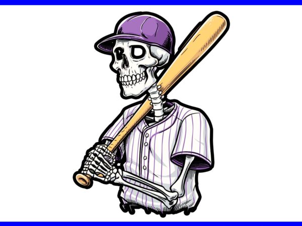 Skeleton baseball halloween png, skeleton playing baseball png t shirt template vector