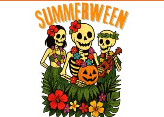 Summerween Skeletons Luau Party Halloween Beach Vibes PNG, Summerween Skeletons PNG