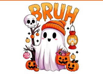 Bruh Ghost Halloween Pumpkin Candy PNG, Bruh Ghost Halloween PNG