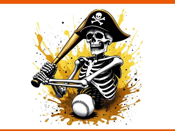 Skeleton pirate baseball halloween png, pirate baseball skull png t shirt template vector