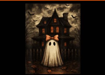 Vintage Spooky Scary Ghost Haunted House Midnight Halloween PNG