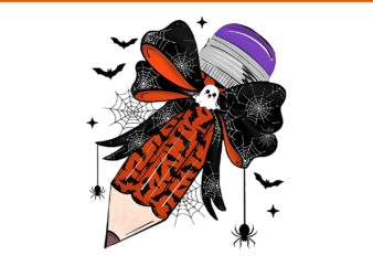 Halloween Pencil PNG, Coquette Bow Pencil Halloween, Back To School Pencil Halloween PNG
