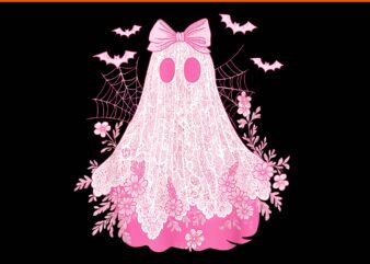 Coquette Pink Ghost Floral PNG, Halloween Lace Bow Ghost PNG, Pink Ghost Halloween PNG