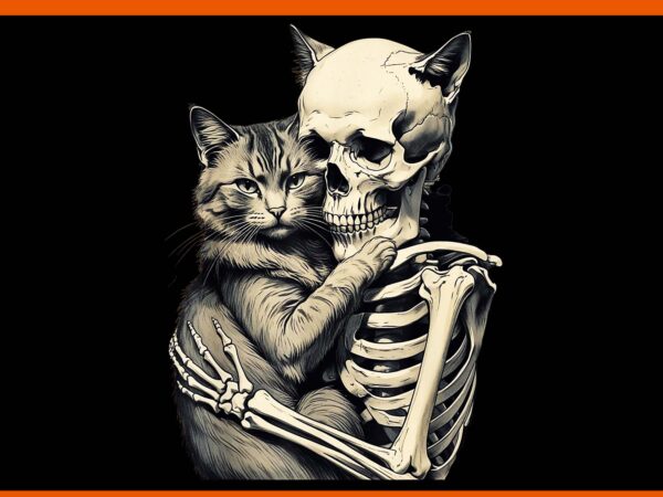 Skeleton hugging cat halloween png t shirt template vector