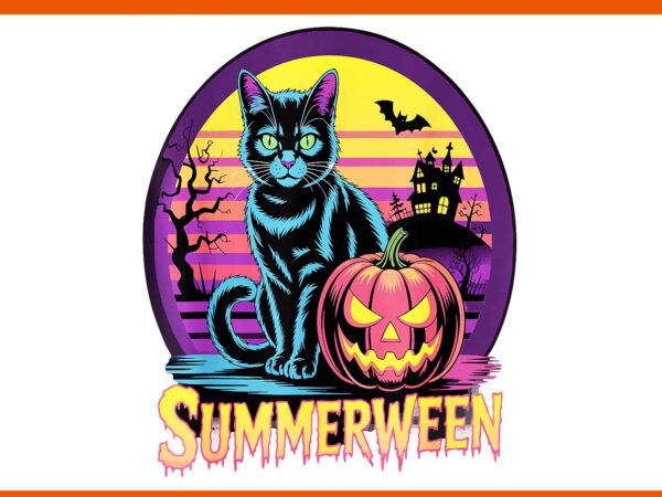 Retro black cat spooky summerween vibes png t shirt design online