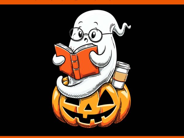 Ghost reading book cozy halloween png, ghost read book png t shirt design template