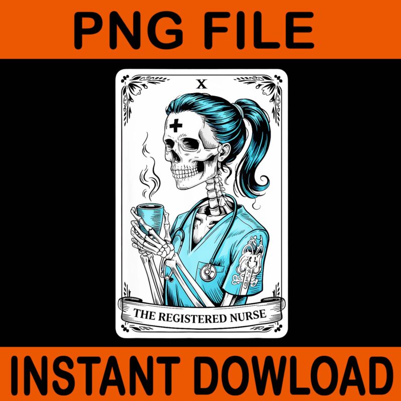 The Registered Nurse Tarot Card PNG, Skeleton Nurse Halloween PNG