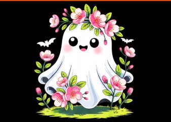 Floral Ghost Spooky Season Halloween PNG, Ghost Flower Halloween PNG