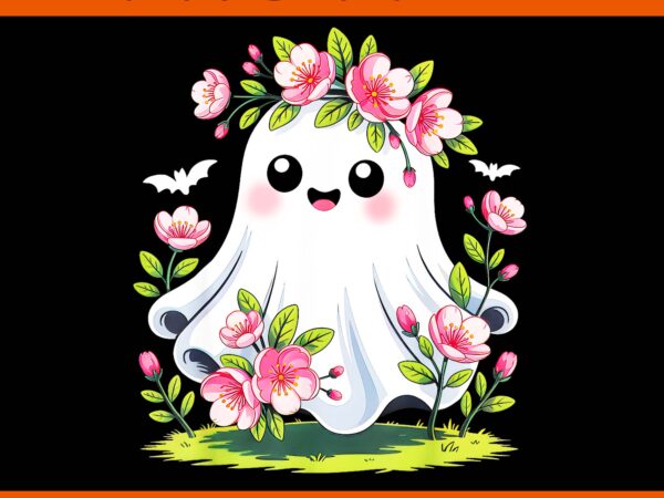 Floral ghost spooky season halloween png, ghost flower halloween png t shirt graphic design