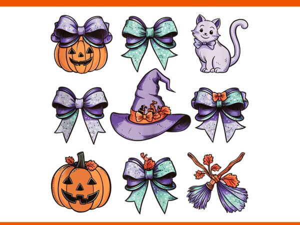 Pumpkin halloween coquette bow cat png t shirt illustration