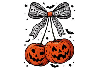 Pumpkin fall lace coquette bow png, face pumpkin season halloween png