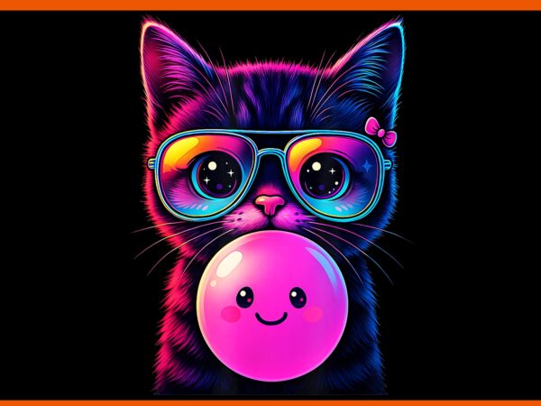 Cat with glasses blowing bubblegum png t shirt vector file