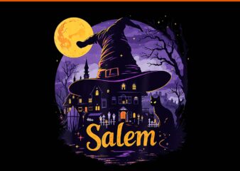 Vintage Salem Massachusetts Halloween Skyline Cityscape PNG