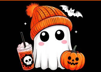 Ghost Drink Pumpkin Fall Autumn Halloween PNG, Ghost Coffee Halloween PNG