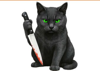 Halloween scary black cats kitty with bloody knife cat png, knife black cats png