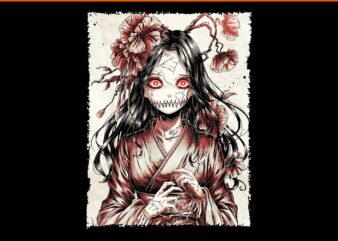 Vintage Horror Anime Girl Manga Japanese Creepy Halloween PNG, Anime Horror Halloween PNG
