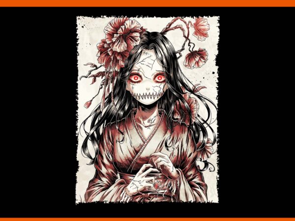 Vintage horror anime girl manga japanese creepy halloween png, anime horror halloween png t shirt vector art