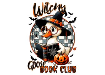 Witchy goose book club halloween png, witchy goose png, goose halloween png