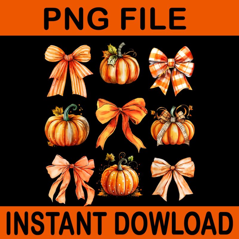 Retro Fall Coquette Bow Pumpkin Autumn PNG, Coquette Bow Pumpkin Halloween PNG