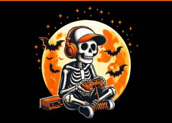 Halloween skeleton gamer moon video gaming png, skeleton gamer halloween png, halloween skeleton png